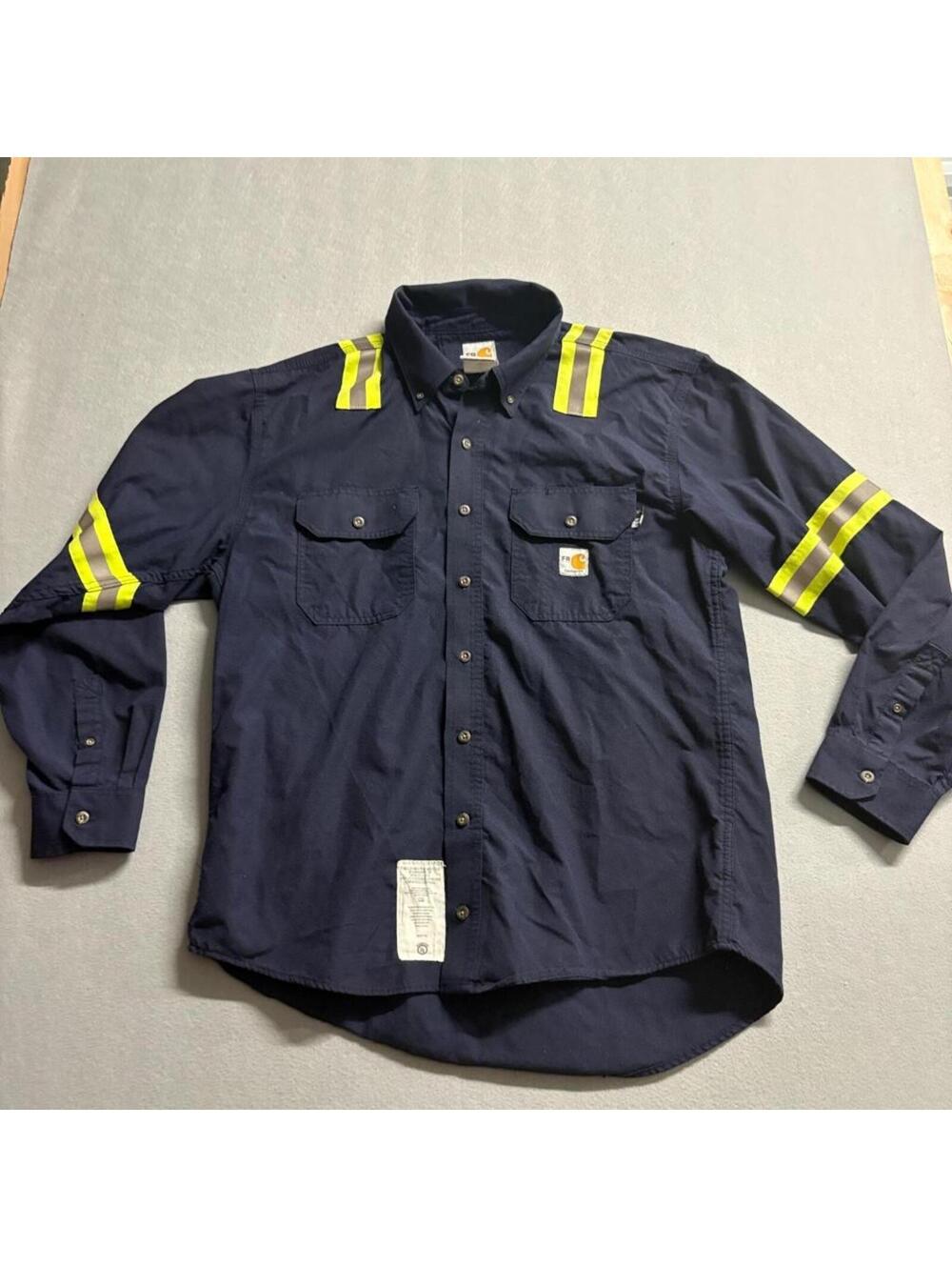 Carhartt FR Shirt Mens Large Navy Blue Flame Resistant Reflective Workwear